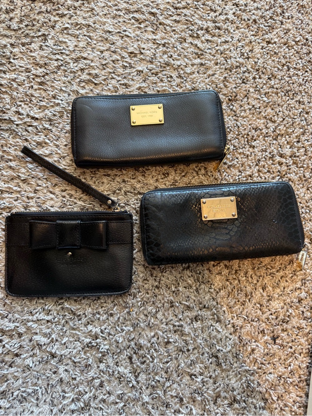 Combo Deal: 1 Kate Spade Wristlet and 2 Michael Kors Black Leather Zip Wallets